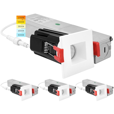 Luxrite 1 Inch Square LED Recessed Downlights 5 CCT Selectable 2700K-5000K 7W 500LM Dimmable 4-Pack LR23460 LR23462-4PK